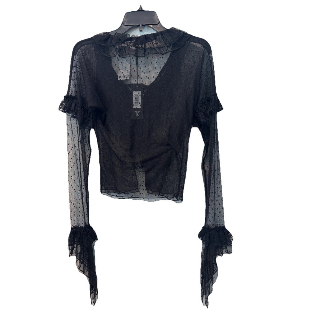 Jaded London Sheer Mesh Tie Grunge Dark Coquette Fairy Whimsigoth Ruffle Top - Picture 12 of 13